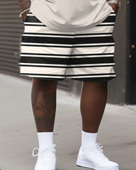 Striped Patchwork Letter Print T-Shirt Shorts Set Big & Tall Men's