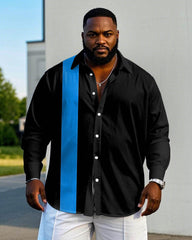 Men's Plus Size Black & Blue Colorblock Long Sleeve Shirt