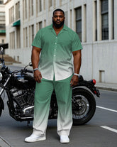 Men's Plus Size Casual Green Gradient Short Sleeve Shirt Trousers Suit