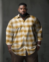Men's Large Size Causal Plaid Long Sleeve Shirt