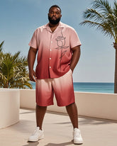 Big & Tall Men's Hawaiian Vacation Red Gradient Line Rose Print Shirt Shorts Suit