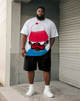Big & Tall Men's Hat Cartoon Fun Graffiti Print Round Neck Short Sleeve T-Shirt Shorts Suit