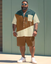 Men's Plus Size Simple Color Matching Short Sleeve Shirt Shorts Suit