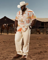 Big & Tall Men's Western Style Casual Western Style Print-creamy-white Short Sleeve Shirt Pants Suit
