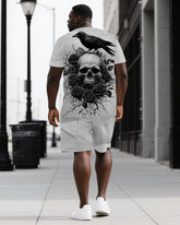 Rise in Raven’s Call Men's Skeleton Back Print Casual Big & Tall Short Sleeve T-shirt 2-Piece Set