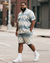 Big & Tall Men's Street Fashion Daily Casual Gradient Triangle Chain Lock Pattern Shirt Shorts Suit