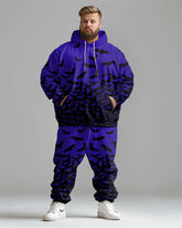 Men's Halloween Gradient Bat Print Big and Tall Hoodie Set