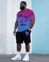 Big & Tall Men's Gradient Question Mark Round Neck T-shirt Shorts Suit