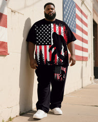 Men's Plus Size Independence Day Flag Orangutan Print T-shirt Trousers Suit