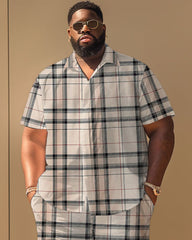 Men's Plus Size Casual Khaki Print Short Sleeve Shirt Shorts Suit