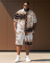 Big Guys Retro Color Block Short Sleeve Shirt & Shorts Set