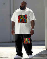 Big Guys Street Casual Graffiti Alphabet Print T-Shirt Trousers Set