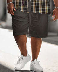 Men's Plus Size Classic Plaid Short Sleeve Shirt Shorts Suit