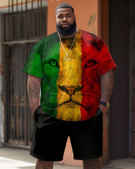 Street Red Green Yellow Block Lion Print Large Men's Suit