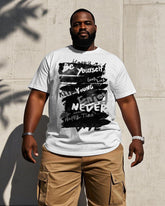 Men's Plus Size Casual White Street Graffiti Chest Print Short Sleeve T-Shirt