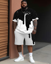 Big Men's Street Color Block Cartoon Graffiti Short Sleeve T-shirt Shorts Set