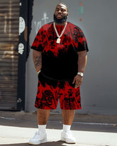 Men's Big & Tall Street Fashion Horror Skeletons In Fire Print T-Shirt Shorts Set