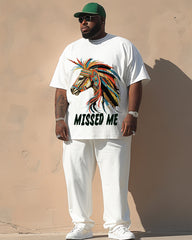 Big Shot. Anti-stereo 3d Horse Print Suit Short-sleeved Trousers