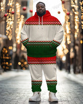 Men's Christmas Red And Green Colorblock Printed Big & Tall Hoodie Set