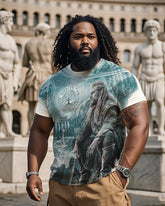 White T-shirt With A Viking Warrior Print In A Traditional Nordic Warrior Costume