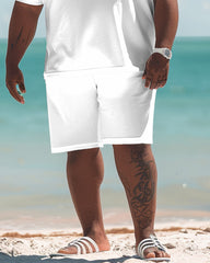 All-Match Solid Color White Polo Shirt Shorts Set Men's Big and Tall