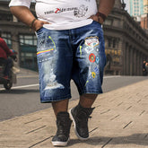 Men's Hole Feature Fashion Trendy Street Shooting Badge Print Jeans
