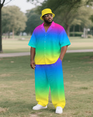 Big Men's Colorful Rainbow Gradient Style Outdoor Short-Sleeve Shirt Pants 2-piece Sets