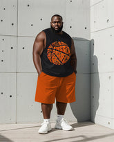 Men's Plus Size Orange Blue Ball Alphabet Print Vest Shorts Suit
