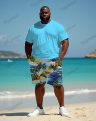 Couple Holiday Blue Short Sleeve T-Shirt Shorts Suit Large