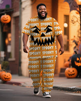 Big & Tall Men's Halloween SPOOKY Pumpkin Lantern Printed T-Shirt Trousers Suit