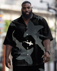 Men's Plus Size Hawaiian Shark Shadow Print Shirt Shorts Suit