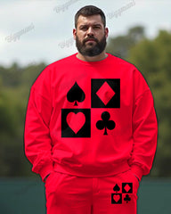 Simple Poker Print Men's Plus Size Sweatshirt Two-Piece Set