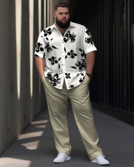 Men's Plus Size Flower Print Short Sleeve Shirt Suit