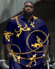 Vintage Chain Printed Long Sleeve Lapel Shirt 2 Piece Set Big & Tall Men's