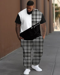 Men's Big & Tall Classic Plaid Print T-Shirt Pants Set