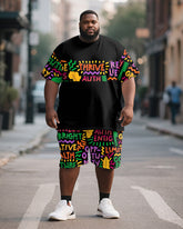 Men's Plus Size Color Geometric Letter Print Short Sleeve T-shirt Shorts Suit