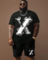 Big & Tall Men's Street Casual X Letter Print T-Shirt Shorts Set