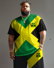 Men's Plus Size Jamaican Flag Colors T-Shirt Shorts Set