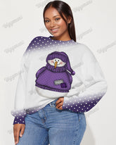 Women's Big & Tall Retro Snowman Polka Dots Pattern Print Long Sleeve Sweatshirt