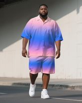 Big Men's Violet Theme Gradient Effect 2-Piece Short Sleeve Shirt and Shorts Suit
