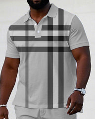 Men's Plus Size Grey Large Brand Short-sleeved Polo Shirt Shorts Suit