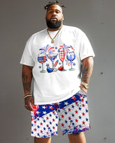 Men's Big & Tall Independence Day Flag Wine Glass Fireworks Print T-Shirt Set