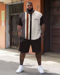 Big Guys Casual Simple Striped Colorblock Printed T-shirt Shorts Set