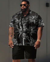 Big Guy's Casual Holiday Coconut Tree Print Short Sleeve Shirt Shorts Set