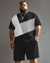 Street Casual Black And White Gray Color Block Print Big Men's Suit