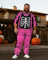 Big & Tall Men's Halloween Pink Leopard Skull Cosplay Printed T-Shirt Trousers Suit