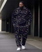 Men's Big & Tall Abstract Graphic Zip Polo Shirt & Pants Two Piece Set