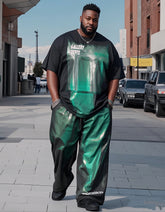 Plus Size 1 L-9L Irregular Green Gradient Casual Short Sleeve T-shirt Pants Suit