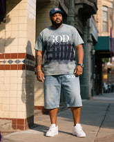 Big Shirt Print Short Sleeve Shorts Denim Suit