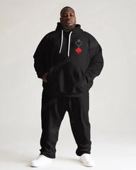 Men's Daily Casual Black Poker Print Big and Tall Hoodie Set